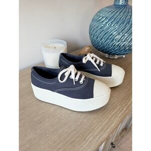 Prada Platform Canvas Sneakers Womens Navy Blue 36.5 / 6